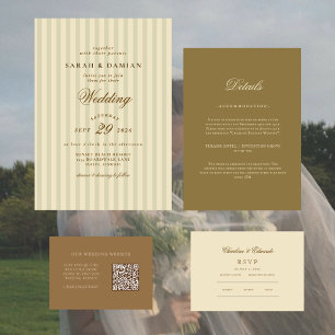 Minimalist Striped Elegant Classic Neutral Wedding Invitation
