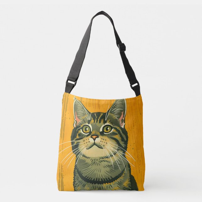 Minimalist Striped Grey Tabby  Crossbody Bag (Front)