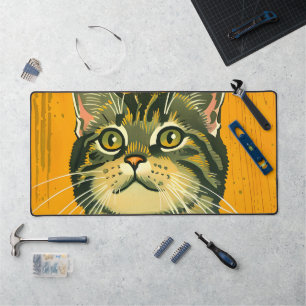 Minimalist Striped Grey Tabby Desk Mat