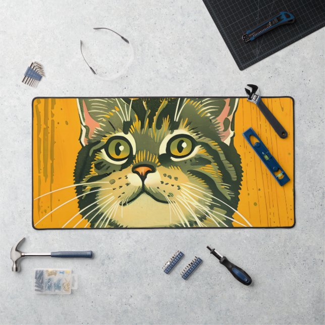 Minimalist Striped Grey Tabby  Desk Mat (Workstation)