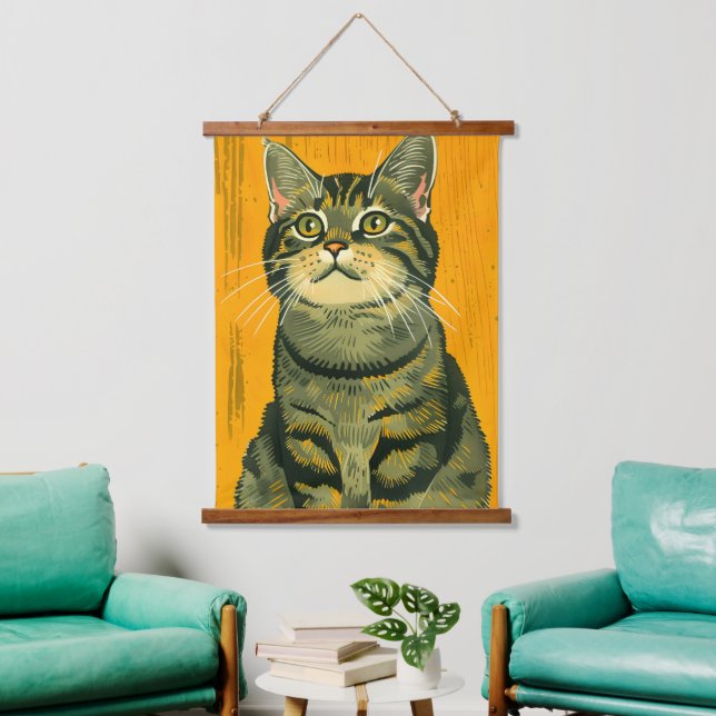 Minimalist Striped Grey Tabby  Hanging Tapestry (Living Room)