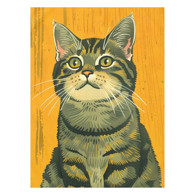 Minimalist Striped Grey Tabby  Tablecloth (Front)