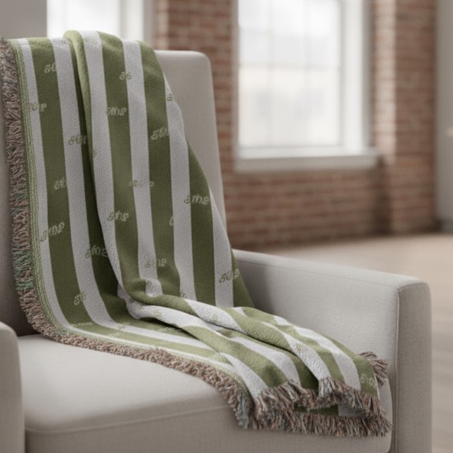 Minimalist Striped Modern Jacquard Custom Initial  Throw Blanket (Elevate your space with this custom, luxury jacquard throw blanket!)