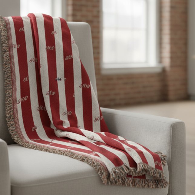 Minimalist Striped Modern Jacquard Custom Initial  Throw Blanket (Elevate your space with this custom, luxury jacquard throw blanket!)