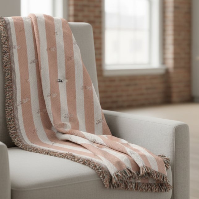 Minimalist Striped Modern Jacquard Custom Initial  Throw Blanket (Elevate your space with this custom, luxury jacquard throw blanket!)