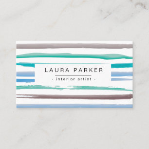 Minimalist Striped Watercolor Pattern Teal Blue Business Card