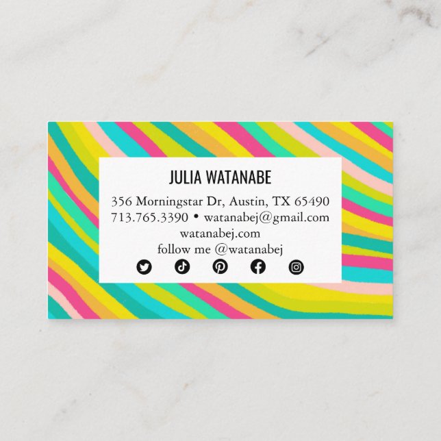 Minimalist Stripes Handmade Lines SocialMedia Icon Business Card (Back)