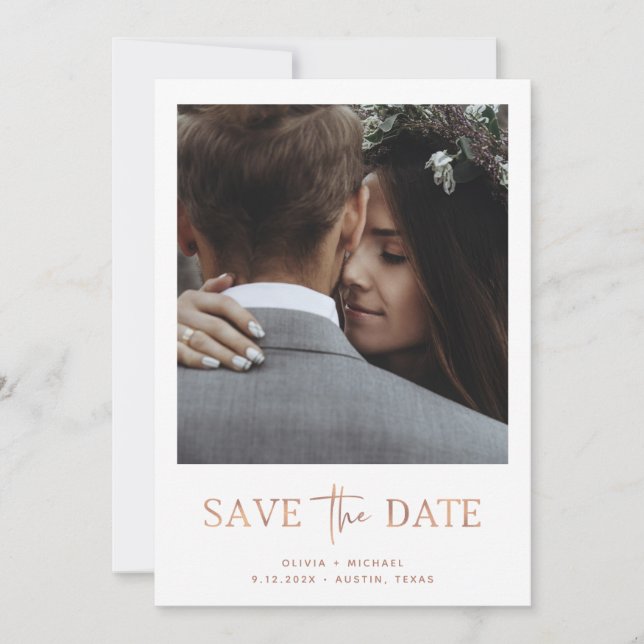 Minimalist Style Rose Gold | One Photo Save The Date (Front)