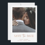 Minimalist Style Rose Gold | One Photo Save The Date<br><div class="desc">This simple and elegant faux rose gold and white wedding save the date card features your personal photo on the front,  with a mix of modern handwritten script and bold serif text. There is room for additional information on the back,  including your wedding website.</div>