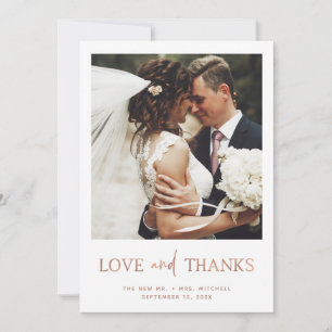 Minimalist Style Rose Gold One Photo Wedding Thank You Card