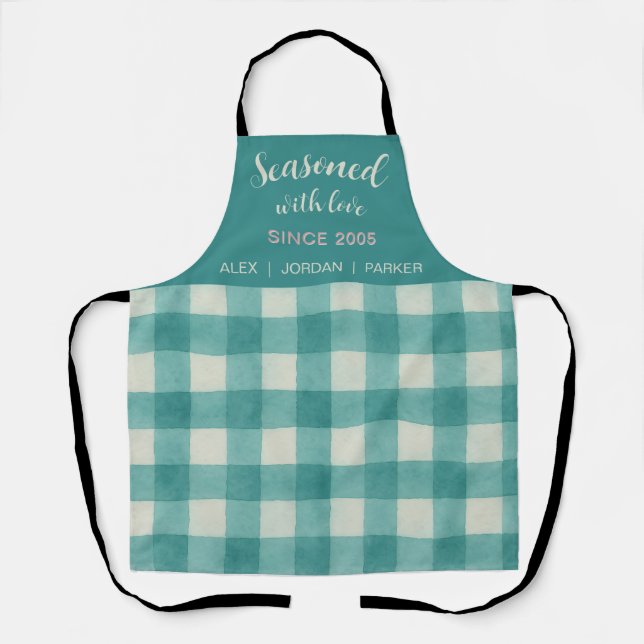 Minimalist Style Teal Gingham Apron (Front)