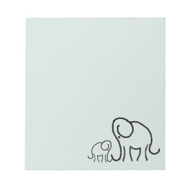 Minimalist Stylised Cute Elephants Mum and Baby Notepad (Front)