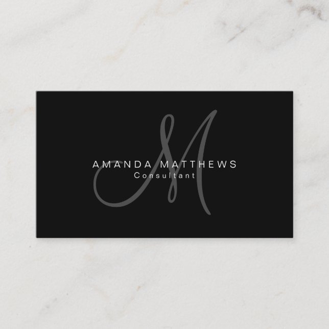 Minimalist Stylish Black Grey Monogram Name Business Card (Front)