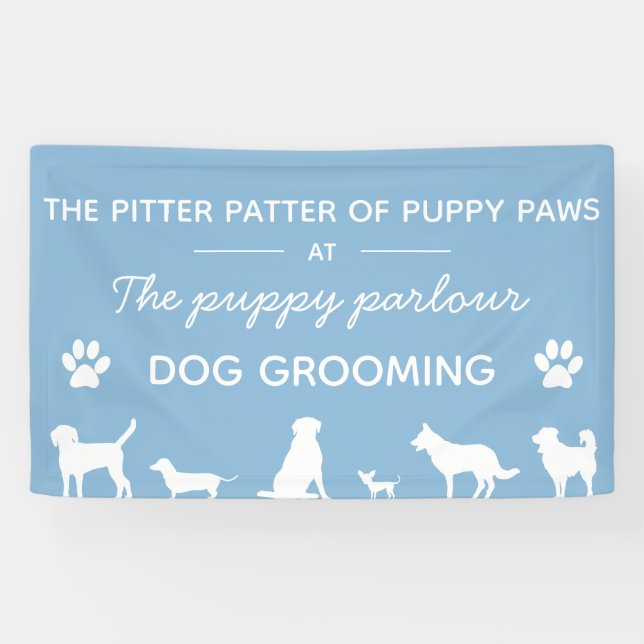 Minimalist stylish blue white dog grooming banner (Horizontal)