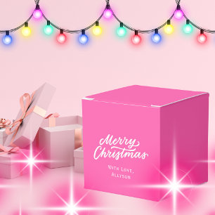 Minimalist Stylish Bright Pink Merry Christmas Favour Box