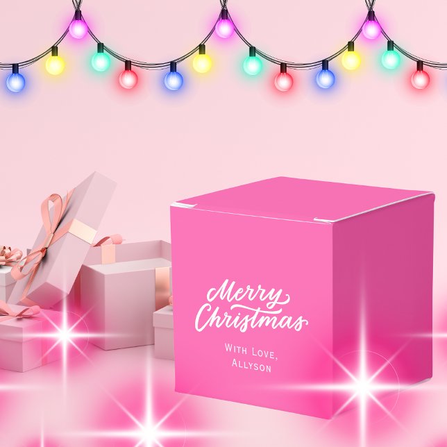 Minimalist Stylish Bright Pink Merry Christmas Favour Box (Creator Uploaded)