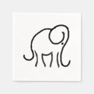 Minimalist Stylish Elephant Black and White Napkin