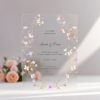 Minimalist Stylish Flowers Wedding Acrylic Invitations