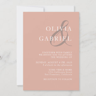 Minimalist stylish. Modern dusty pink Wedding Invitation