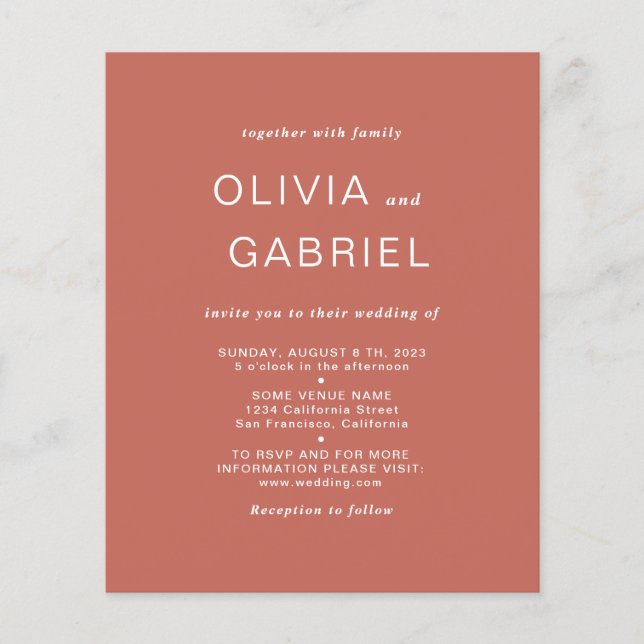 Minimalist stylish. Modern rust brown Wedding Invi Flyer (Front)