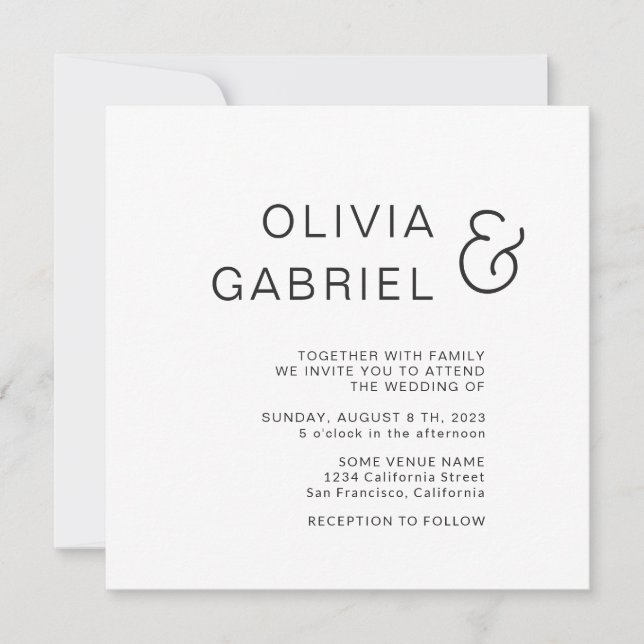 Minimalist stylish. Modern white Wedding Invitation (Front)