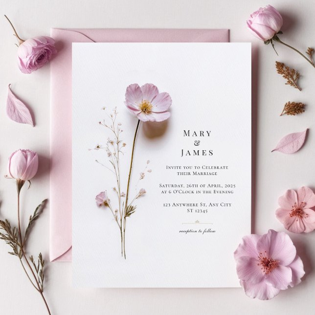 Minimalist Stylish Pressed Flower Wedding Invitation (Creator Uploaded)