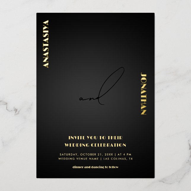 Minimalist Stylish Script Black Dark Wedding Real  (Front)