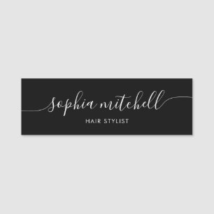 Minimalist Stylish Script Black Name Tag