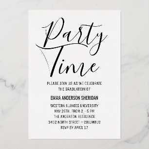 Minimalist Stylish Script Black & White Grad Party