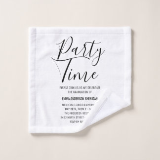 Minimalist Stylish Script Black & White Grad Party Bath Towel Set