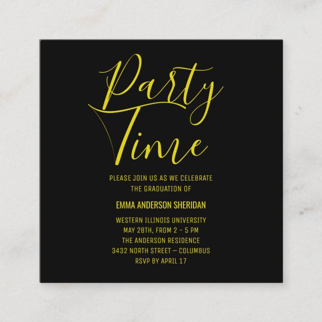 Minimalist Stylish Script Black & White Grad Party Enclosure Card (Front)