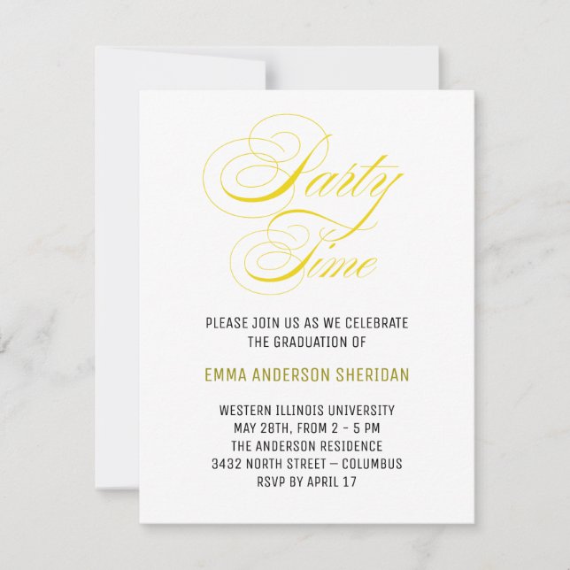 Minimalist Stylish Script Gold Grad Party RSVP Card (Front)