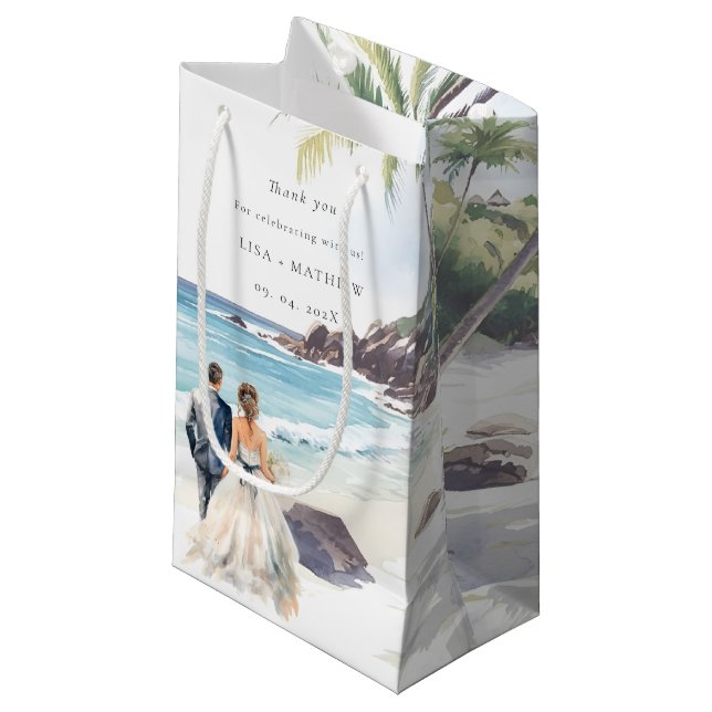 Minimalist Summer Beach Destination Wedding Small Gift Bag (Front Angled)