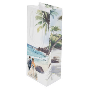 Minimalist Summer Beach Destination Wedding Wine Gift Bag