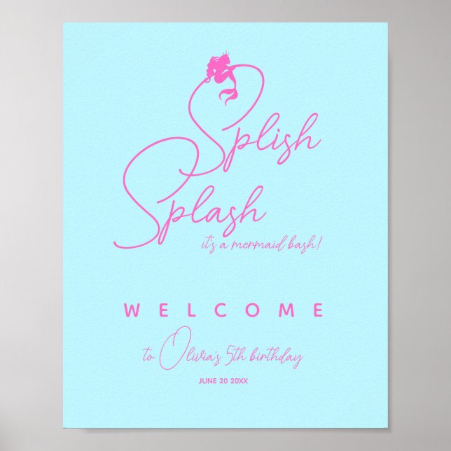 Minimalist Summer Girl Mermaid Birthday Welcome Poster (Front)