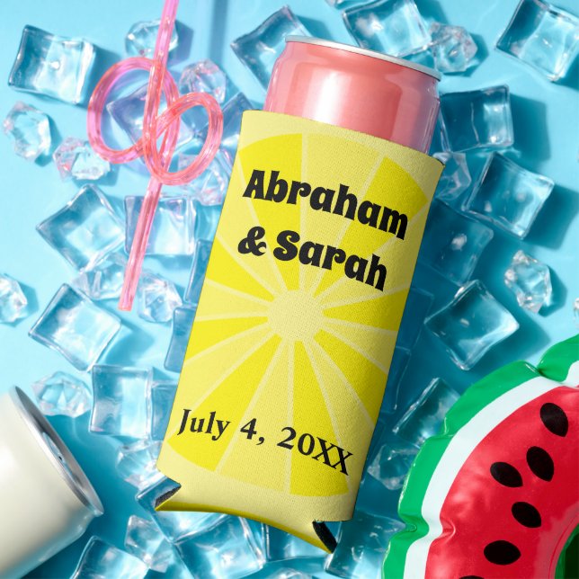 Minimalist Summer Lemon Slice Wedding Favors Seltzer Can Cooler (In Situ Summer)