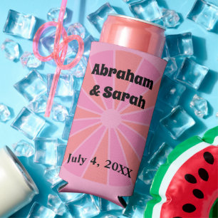 Minimalist Summer Pink Grapefruit Wedding Favours Seltzer Can Cooler