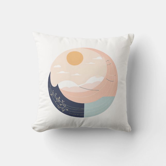 Minimalist Sun and Moon Boho Mug – Celestial Line  Cushion (Front)