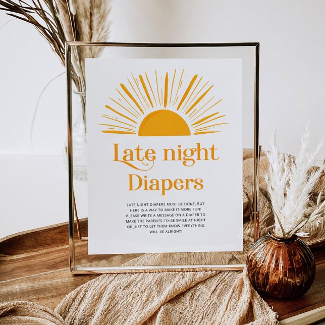 Minimalist sun late night diapers baby shower poster (Creator Uploaded)
