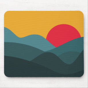 Minimalist Sun Peacock Blue and Orange Mouse Pad