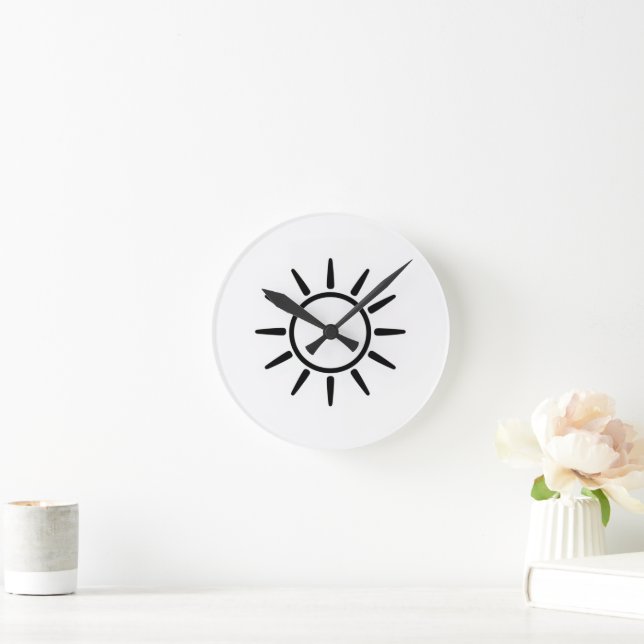 Minimalist Sun Symbol Throw Pillow Round Clock (Home)