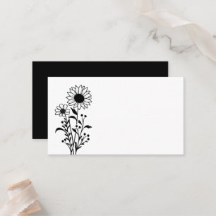 Minimalist Sunflower Black White Floral Wedding Place Card