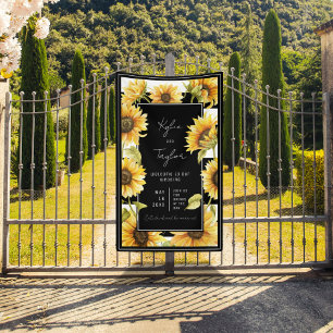 Minimalist Sunflower Black White Stripe Wedding Banner