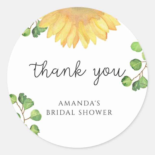 Minimalist sunflower bridal shower  classic round sticker (Front)