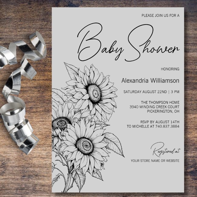 Minimalist Sunflower on Grey Baby Shower  Invitation (Creator Uploaded)
