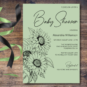 Minimalist Sunflower on Sage Green Baby Shower  Invitation