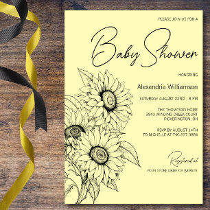 Minimalist Sunflower on Yellow Baby Shower Invitation