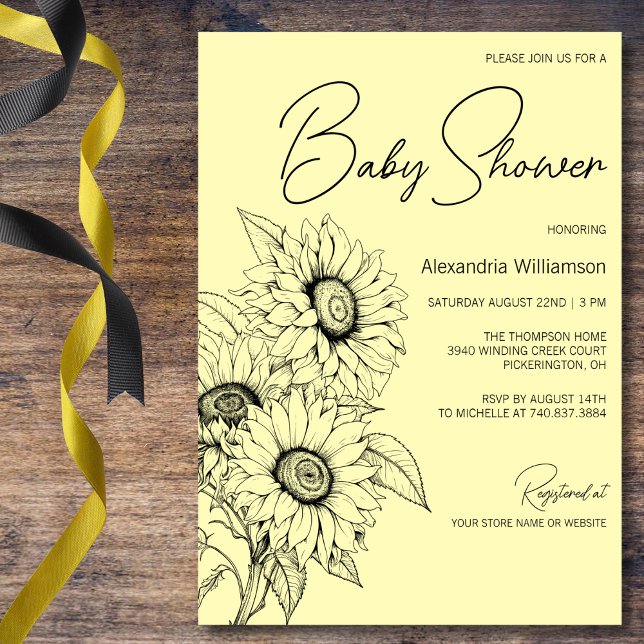 Minimalist Sunflower on Yellow Baby Shower  Invitation (Creator Uploaded)