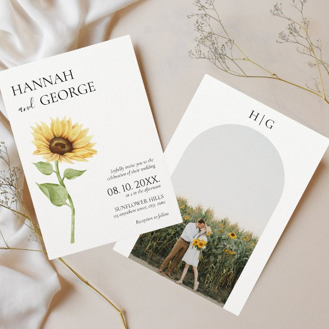 Minimalist Sunflower Photo Arch Wedding  Invitation (Minimalist sunflower photo wedding invitation)