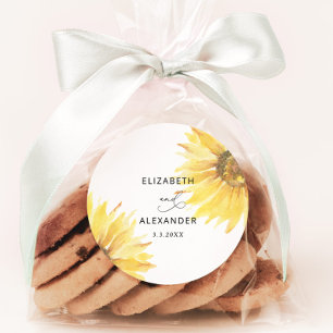 Minimalist sunflower wedding classic round sticker